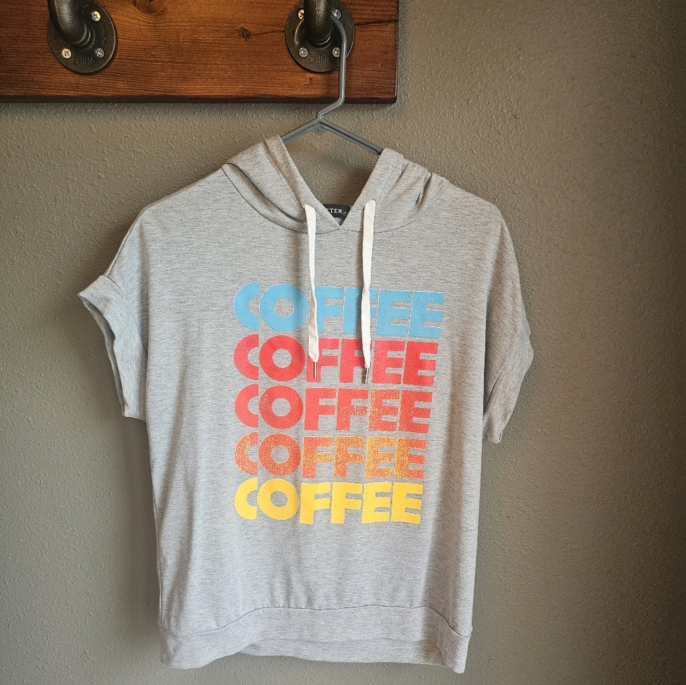 Gray Hoodie with Colorful Coffee Print